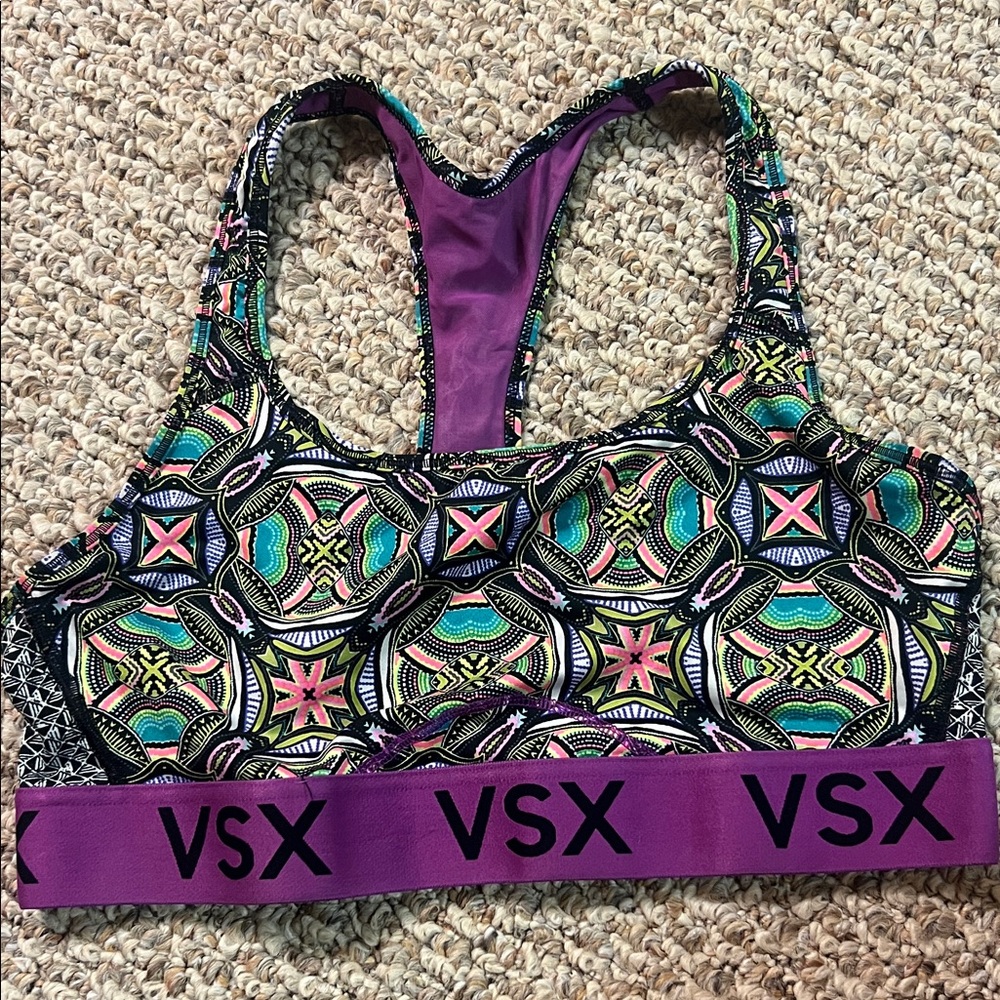 VSX Women's Vibrant Patterned Sports Bra with Purple Band